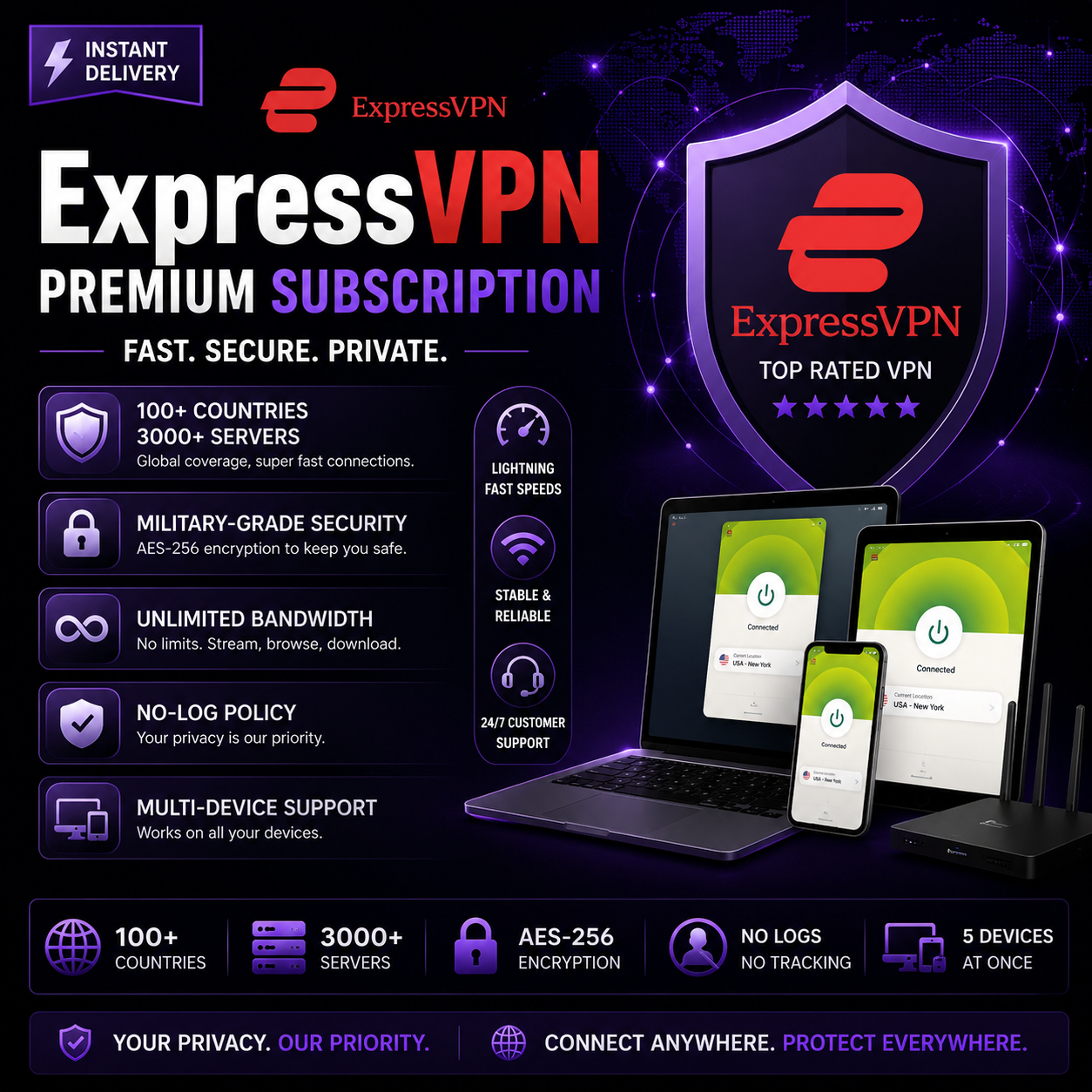 1 year ExpressVPN Premium Subscription – Instant Delivery | Fast & Secure VPN